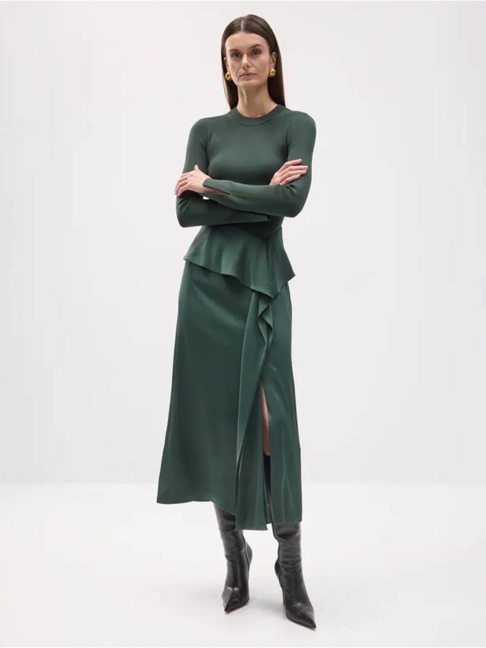 NWT! Jonathan SIMKHAI Gorgeous ORNELLA Cypress Long Sleeve Midi Dress Size XS